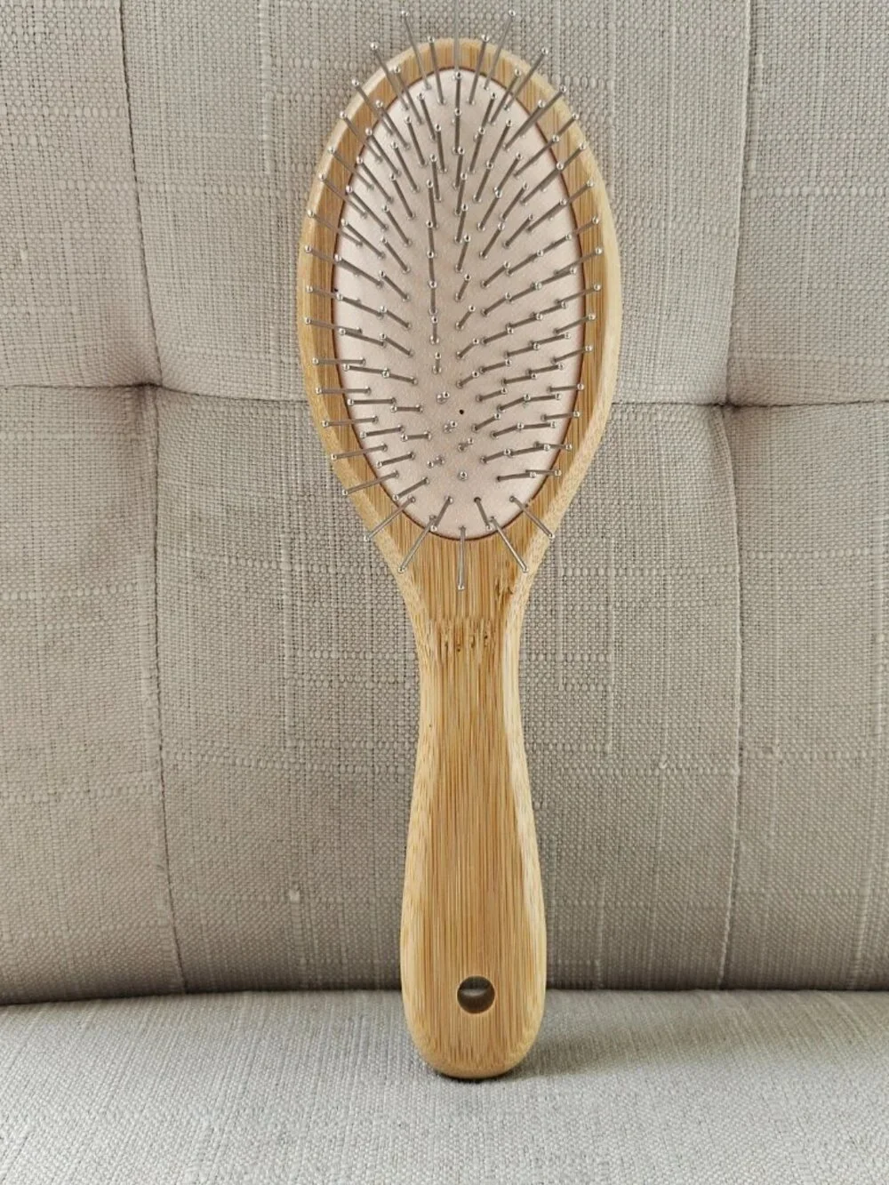 Real Wood Hair Brush Hair Styling Silver Tone Stainless Steel Bristles New